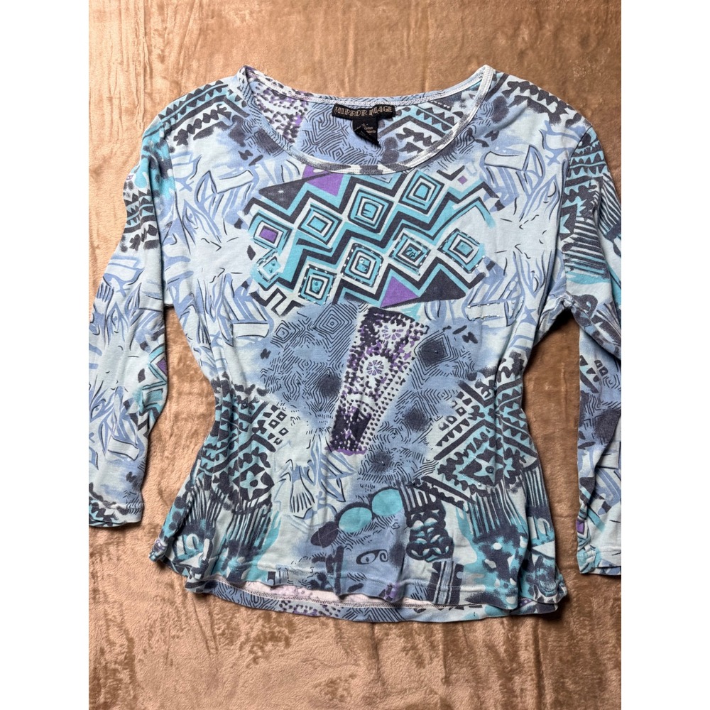 Vintage Mirror Image‎ Abstract Geometric Beaded Top Retro 90s Y2K Size Large